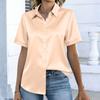 Women Short Sleeve Satin Button Down Shirt Casual Notched Collar Loose Fit Blouse Top