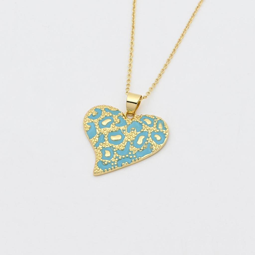 Collar con Colgante de Corazón de Esmalte de Cobre Bohemio para Mujer