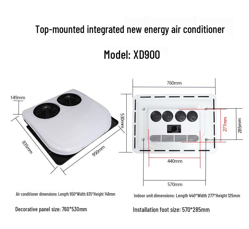 12V/24V Roof-Mounted Air Conditioner with Heating & Cooling for Trucks - Double Fan