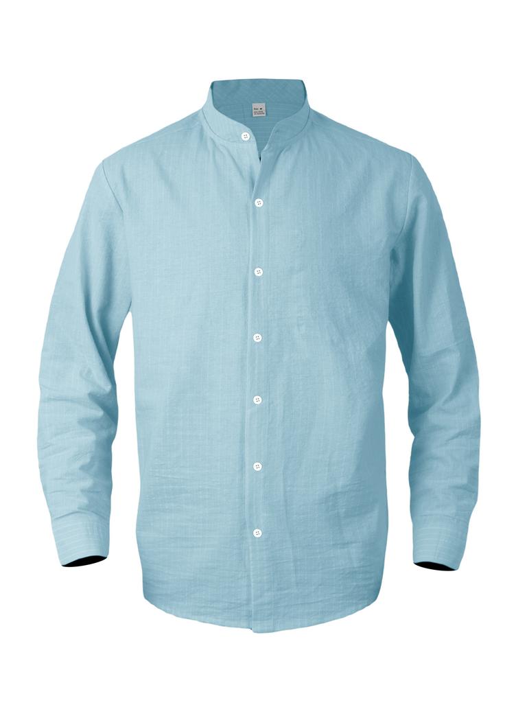 Men Striped Long Sleeve Stand Collar Casual Business Linen Shirt
