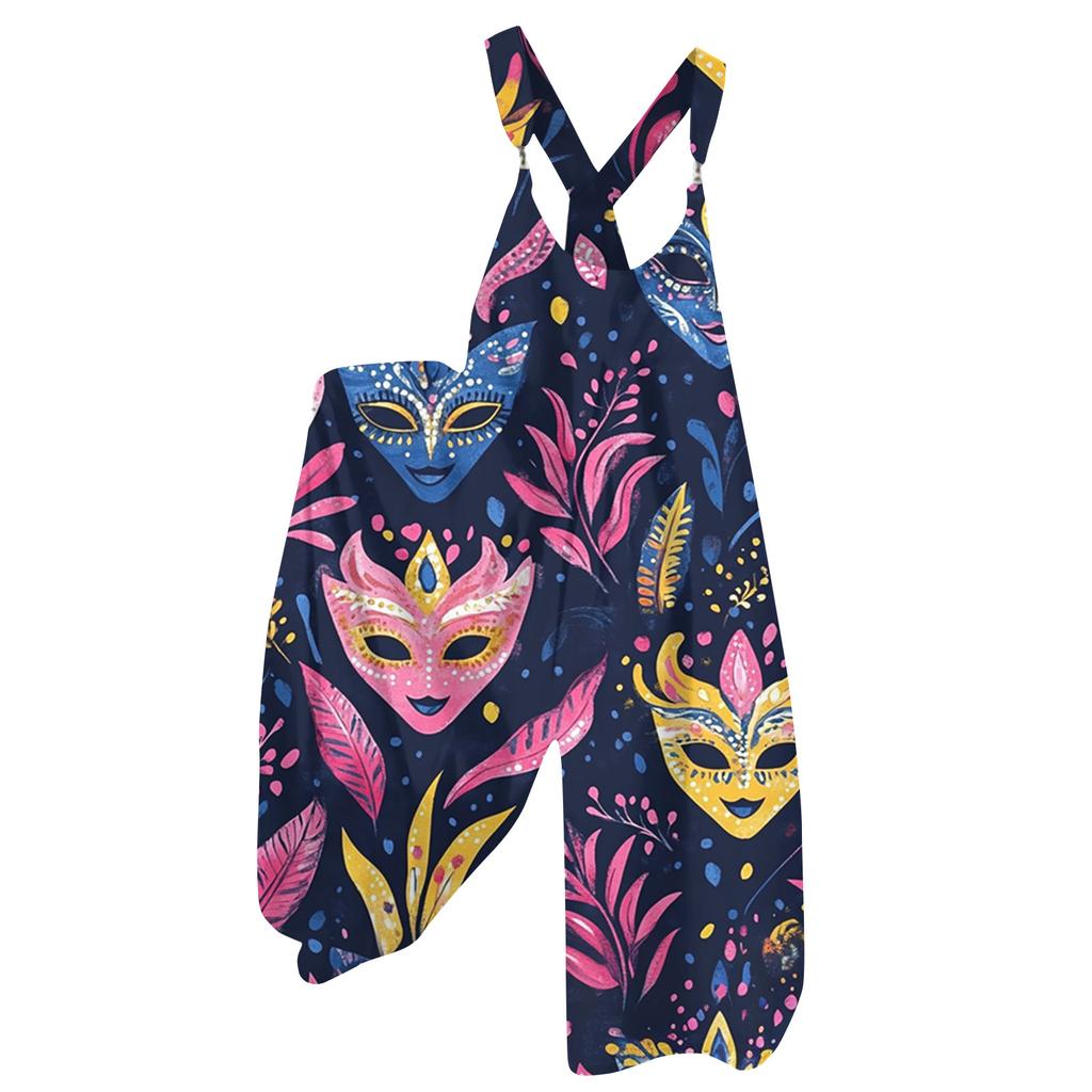 Damen Overalls Print Vintage Jumpsuit (Nicht verstellbare Träger)