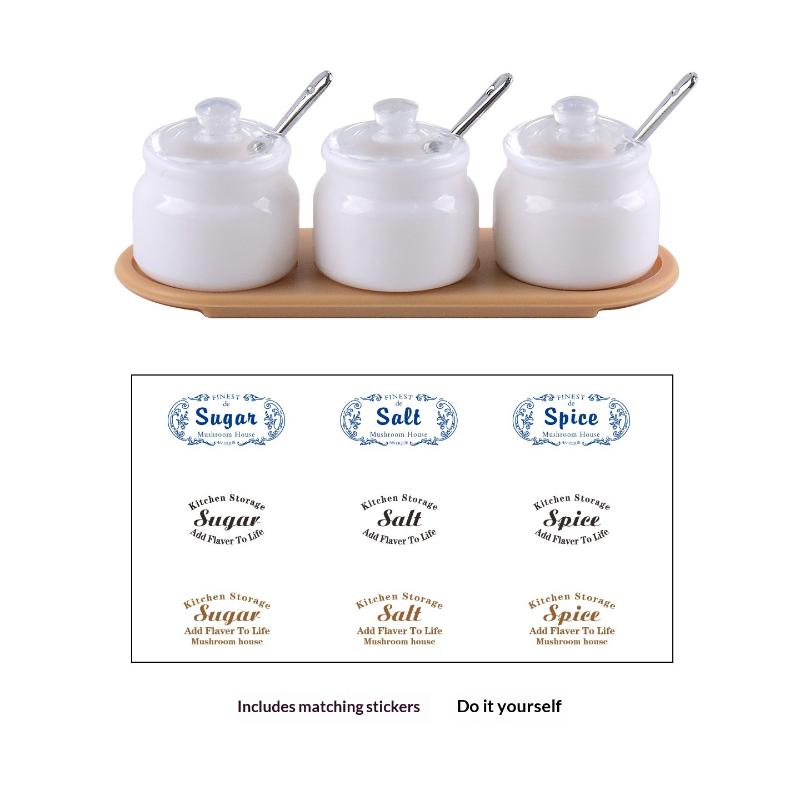 

3Pcs Mini Food And Condiment Jars 1/6 Scale Miniature Dollhouse Kitchen Spice Container Model With Spoon And Stickers Girl Gift