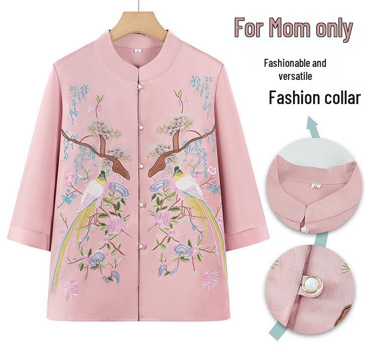Zomerblouse in Chinese stijl met zeven mouwen voor dames van oma (70-jarige Moeder)