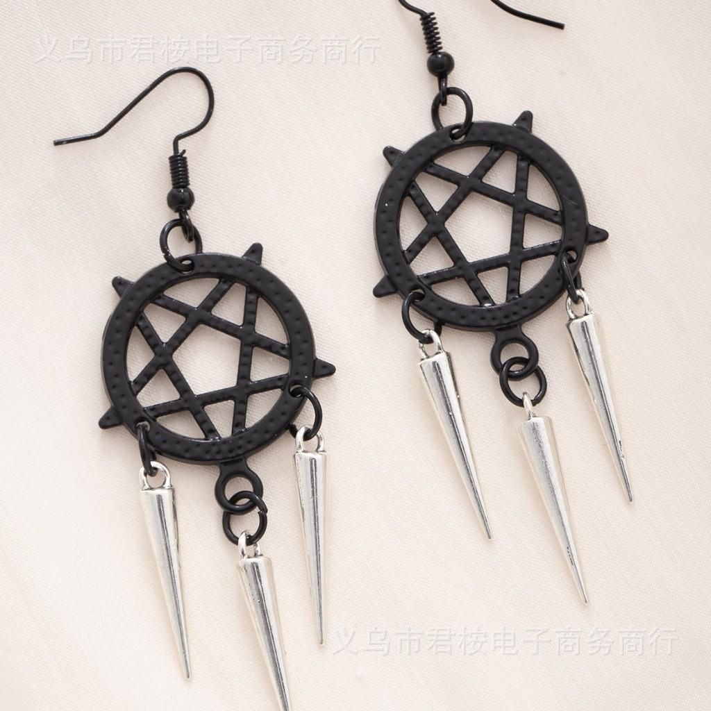 Black Five Pointed Star Drop Earrings With Electroplated Finish For Unisex Daily Wear