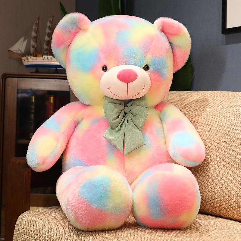 60/80 cm Kawaii Colorful Bowtie Bear Plush Toy Soft Stuffed Animal Teddy Bear Plushie Doll Pillow Birthday Gift for Girls Kids