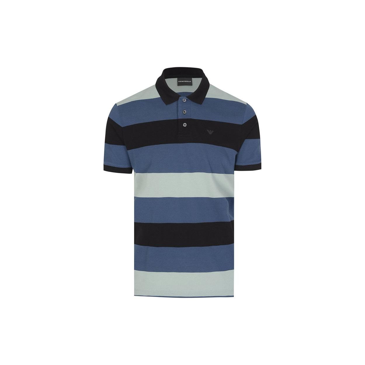 Emporio Armani Striped Detail Pullover Short Sleeve Polo Shirt Men tops Blue Black 3L1FAY-1JTKZ-F053 XL