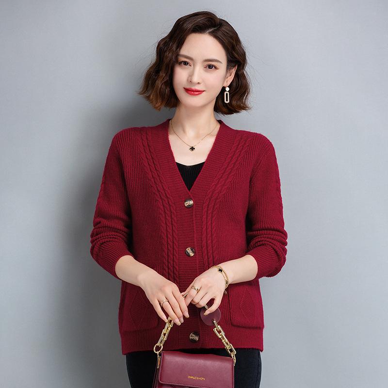V-neck Fried Dough Twists Knit Cardigan Short Sweater Women Sweater Simple Casual Commute Thick Coat Single Breasted Buckle Harajuku Autumn Winter