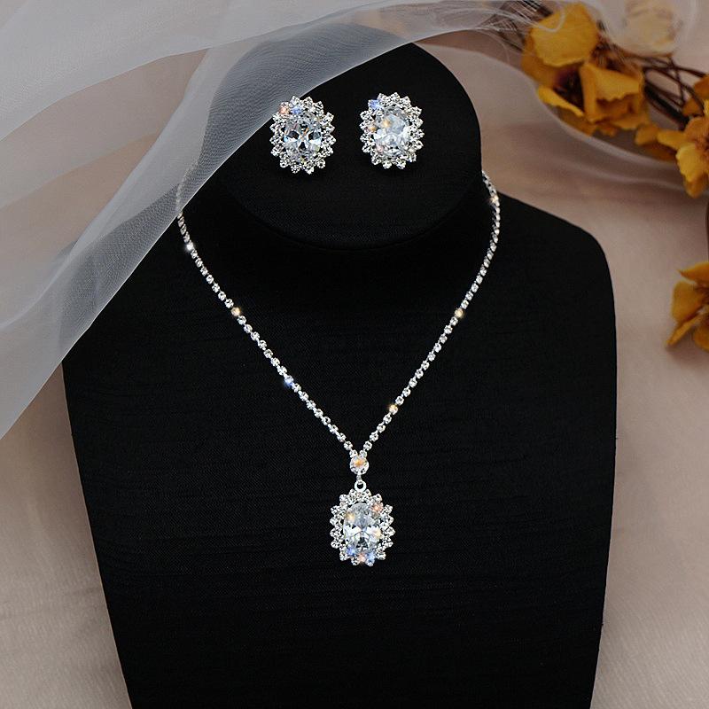 New Style Fashion Exquisite Jewelry Sets For Women Bride Wedding Party Accessories Cubic Zircon Stud Earrings & Necklace Gift