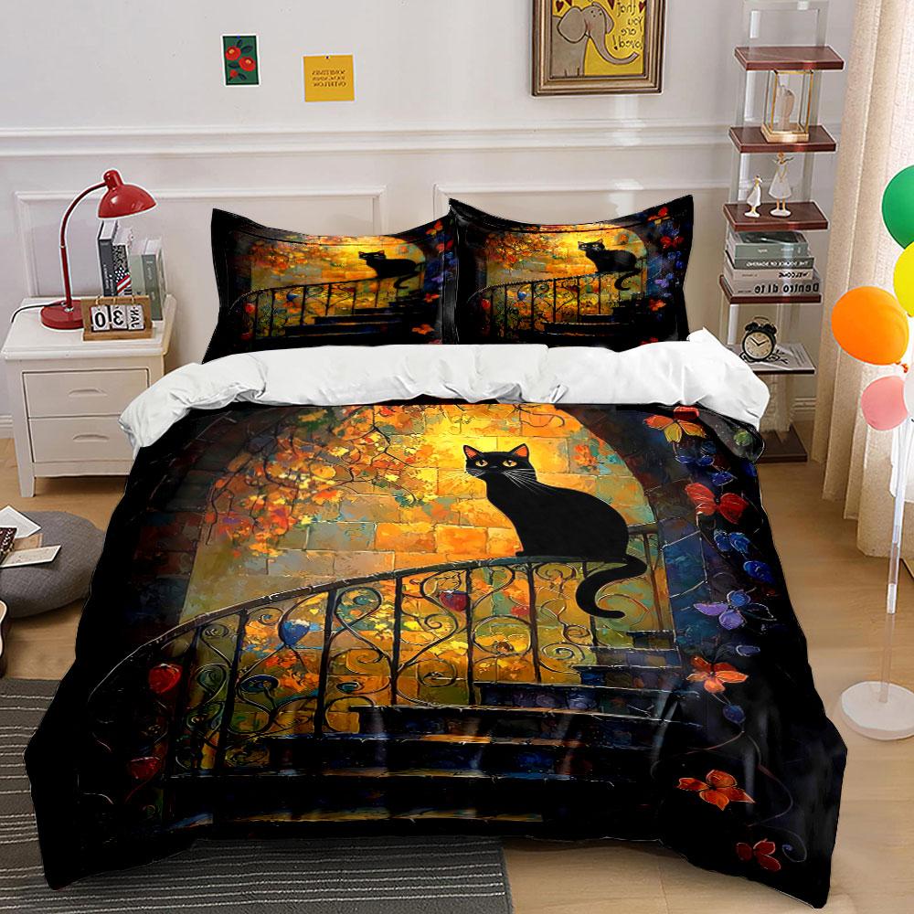 

Black cat on staircase. Bedding sets Duvet cover sets Duvet covers Pillowcases(1 * Duvet Cover 2 * Pillowcases, without duvet insert) 135x200cm