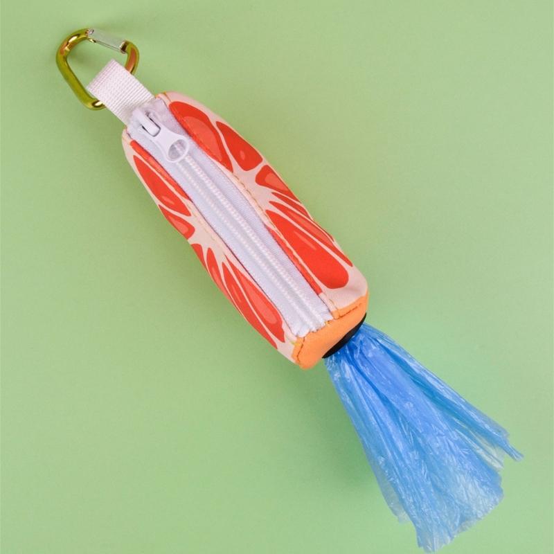 Zippered Dog Poop Bag Dispenser Hangable Dog Poop Bag Holder Outdoor Pet Walking Gear Fruit Print Pet Waste Bag Holder
