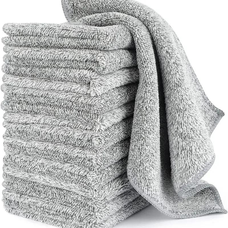 2/5/10pcs Gray Bamboo Charcoal Thickened Super Absorbent Dishcloth Oil Resistant Kitchen Wipes Microfiber Cleaning Cloths