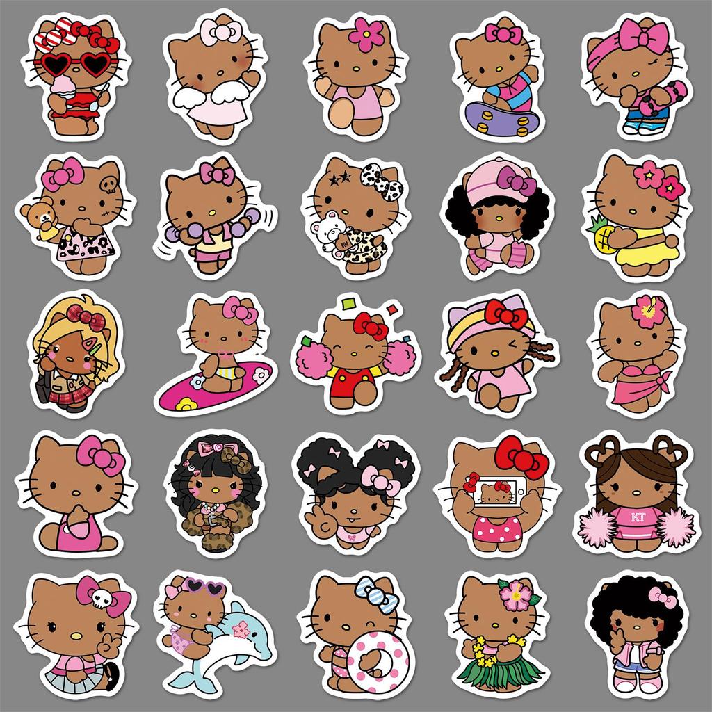 50 Černých KT Kočka Sanrio Samolepek - Roztomilá Kreslená Dekorace na Pouzdra na Telefony a Kelímky na Vodu
