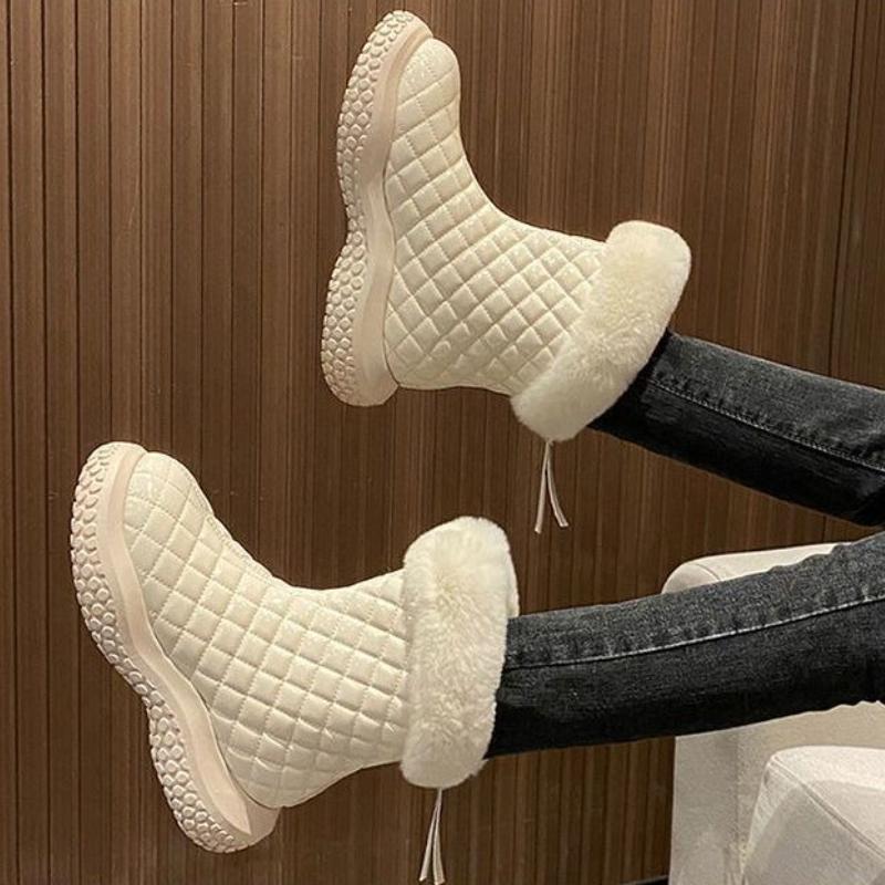 Winter Leather Waterproof Woman Shoes Chunky Round Toe Plush Snow Boots for Women Trend 2025 Boot On Promotion Goth Hot Booties