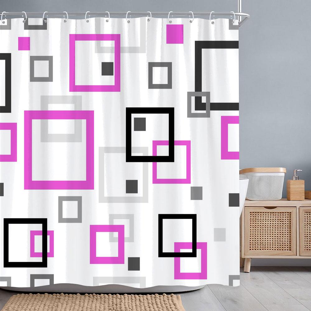 Abstract Geometric Shower Curtain Black White Colourful Colour Block Line Simple Modern Polyester Shower Curtains Bathroom Decor