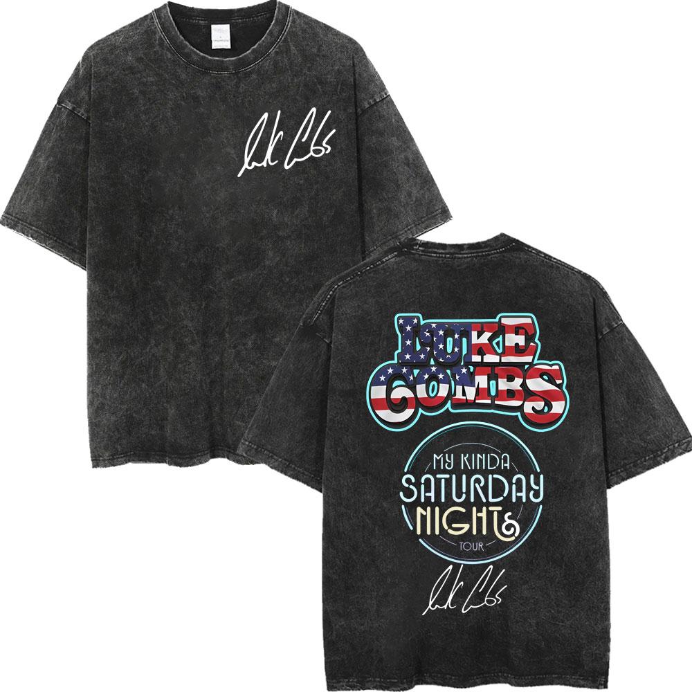 Vintage Washed Luke Combs Tour  Print Tshirt Men Women Summer Casual Fashion Tshirts High Quality Cotton Oversized T Shirt