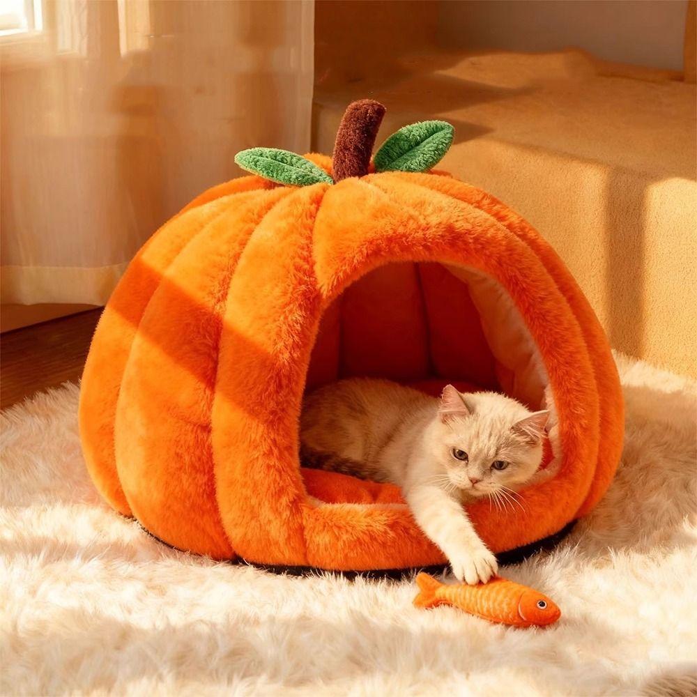 Cat Cave Pumpkin Cat House Non-slip Semi-enclosed Dog Nest Warm Thickened Comfortable Pet Cat Bed Autumn Winter