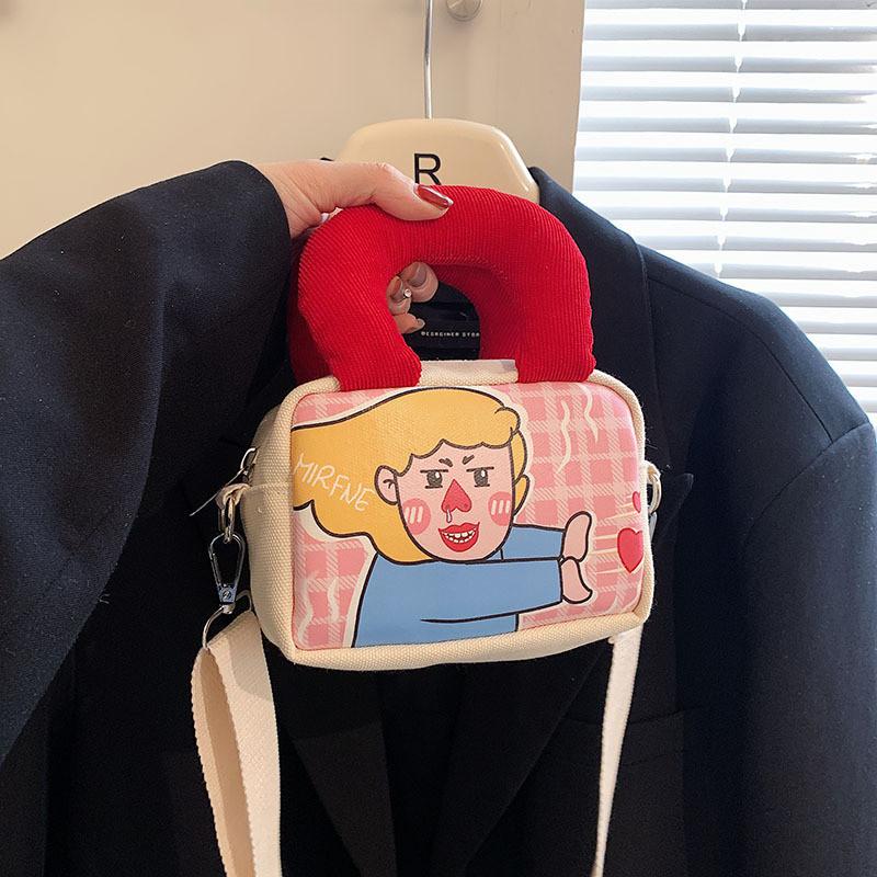 Canvas Cartoon Mini Crossbody Bag With Zipper Closure For Casual Travel And Girls