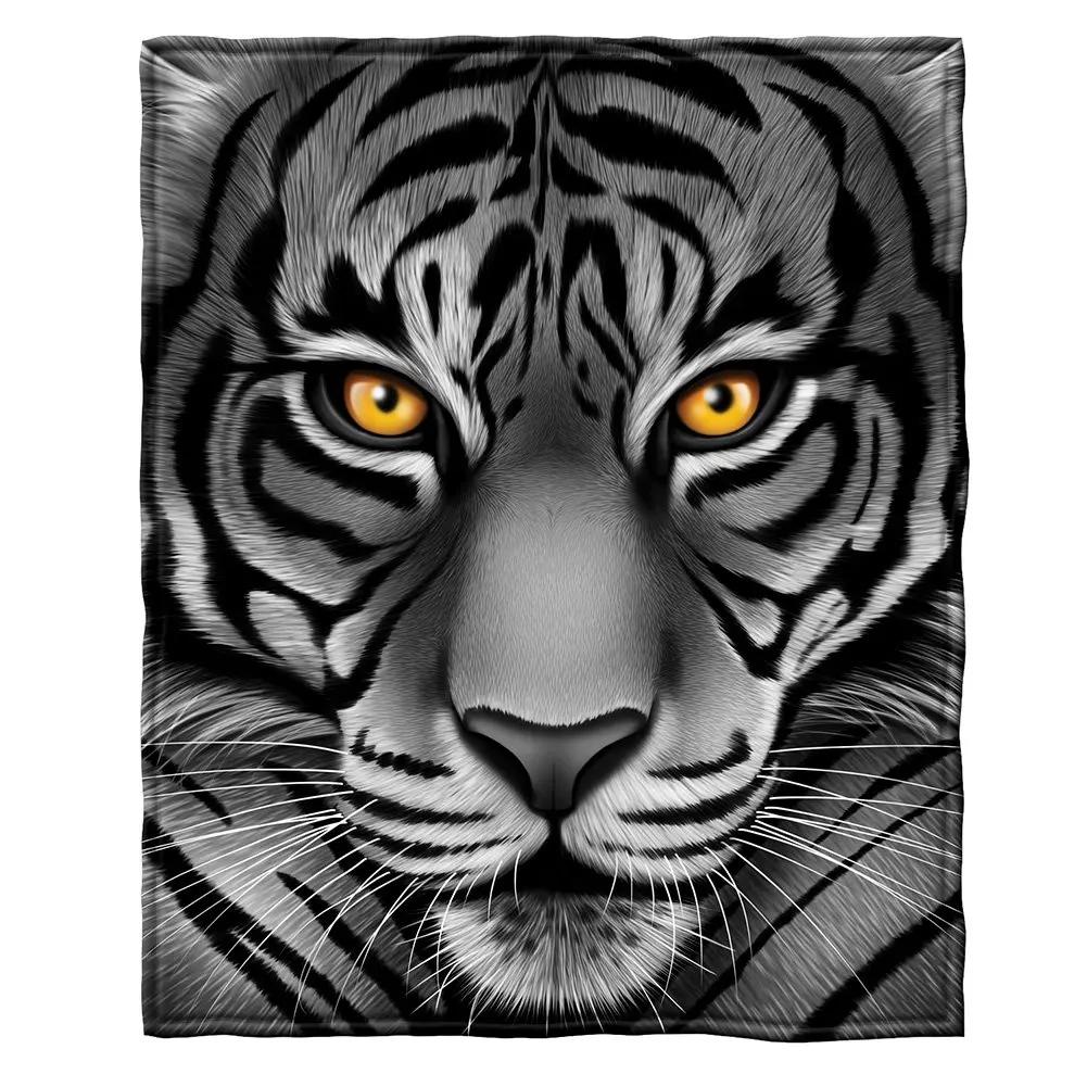 Realistic Tiger Skin Print Flannel Throw Blanket - Portable Warm for Bed/Rug, King Size, Animal Decor Textile