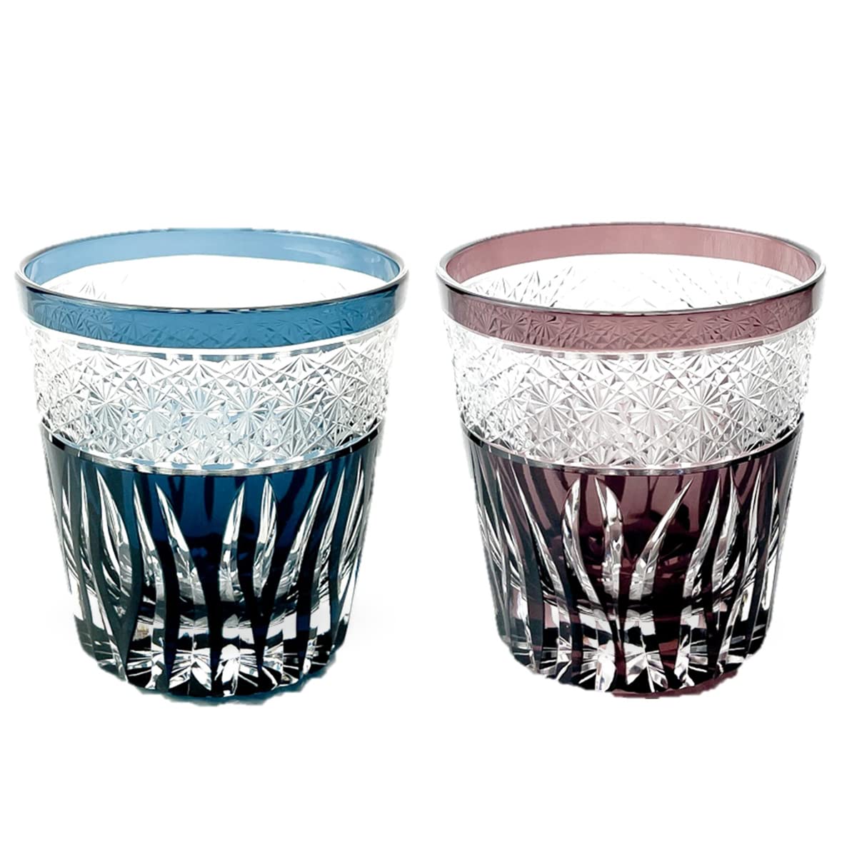 

Retro Kiriko Pair of Glass Ink Blue Current Model J-kitchens Cups, 85xH90mm, 260cc, Saika, & Purple,