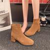 Retro suede square heel not tired short boots women's 2025 autumn and winter new thin square head rear zipper fashion boots