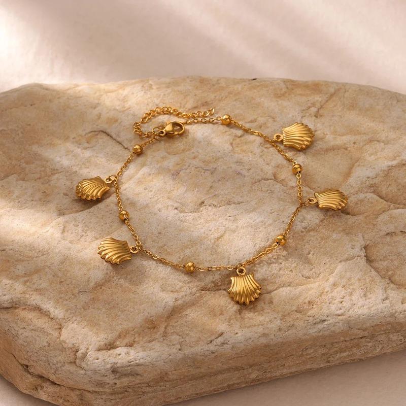 Fashion Beach Resort Ocean Wind Shell Starfish Dolphin Pendant Stacked Chain Stainless Steel Anklet Women