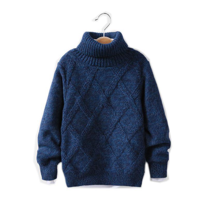 

Boys Handsome High Neck Thick Knit Sweater - Warm Velvet Lined Winter Wear for Medium & Large Children 100 for 20-24 lbs