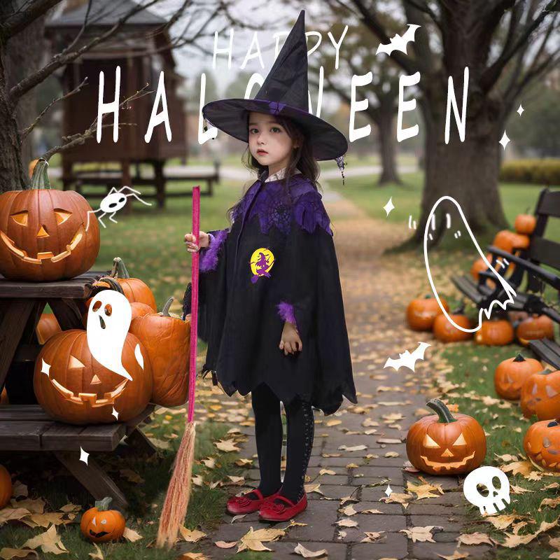 Halloween Witch & Vampire Costume Set for Girls: Cloak Cape Cosplay