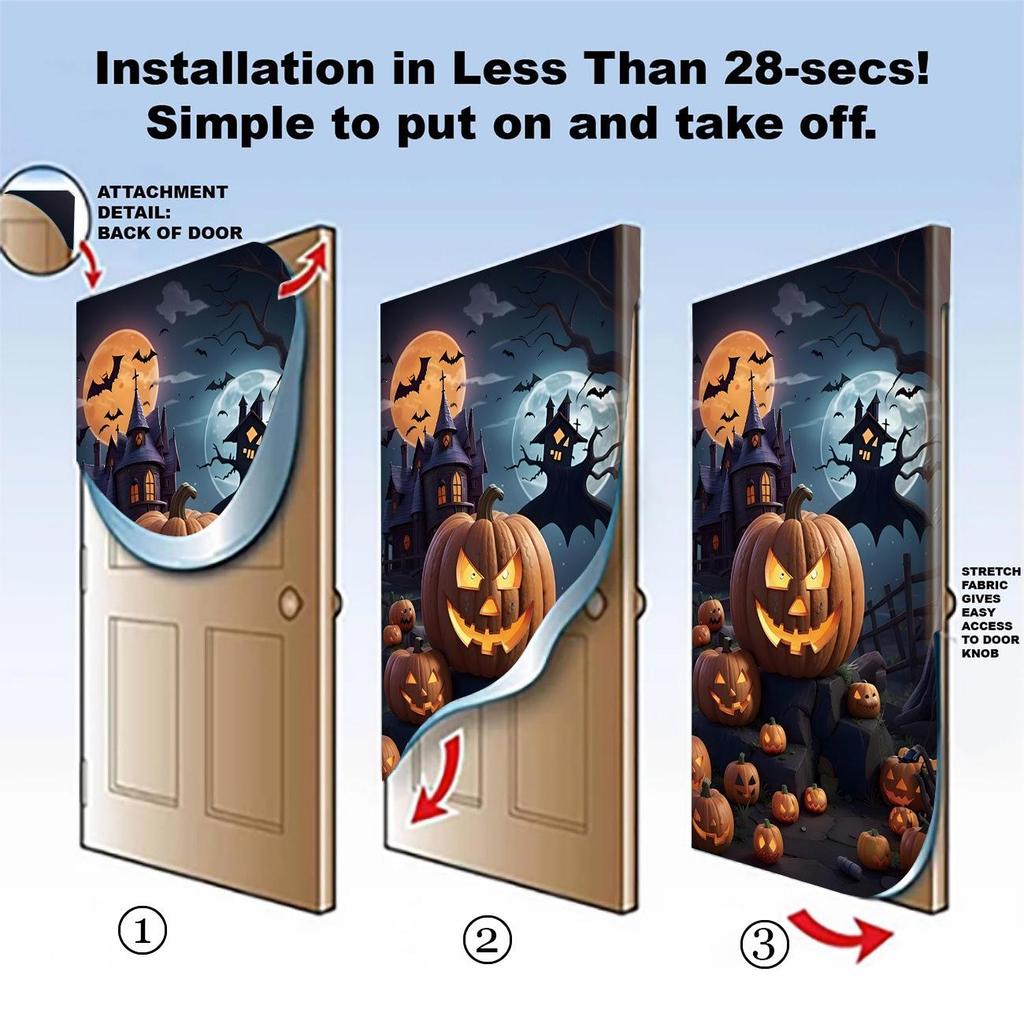 Halloween Pattern Stretch Carpet Fabric Door Cover - Easy Installation