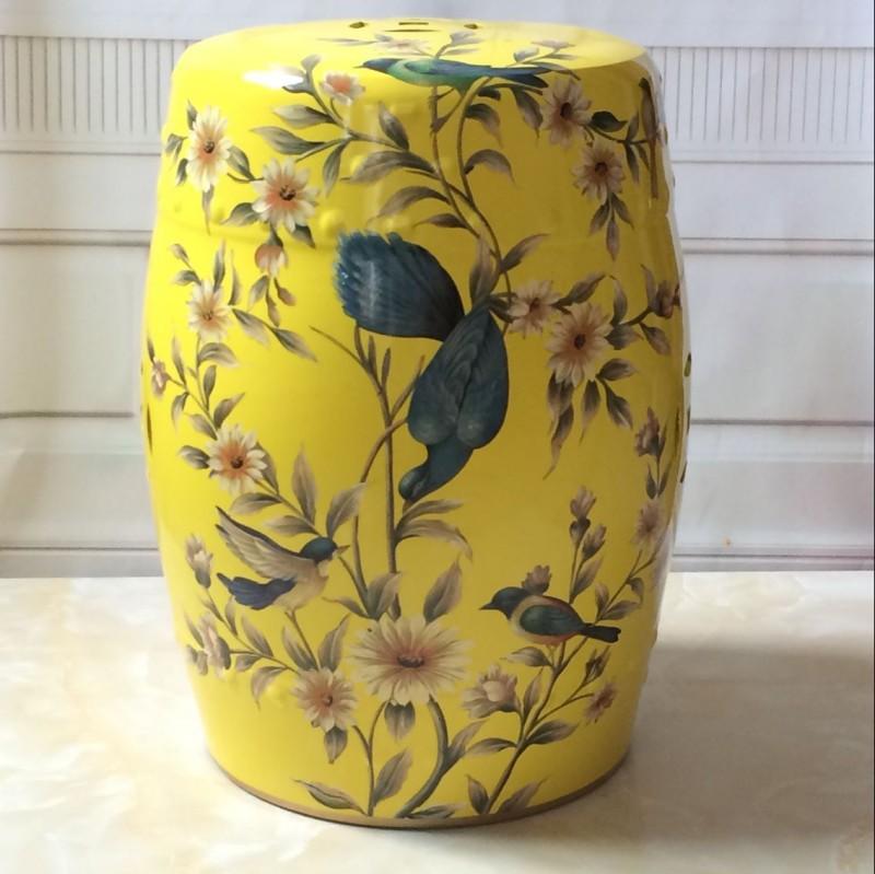 Ceramic Side Table Durable Drum Stool Hand painted Floral and Bird Coffee Table Classic Vanity Seat Suitable for Dining Room