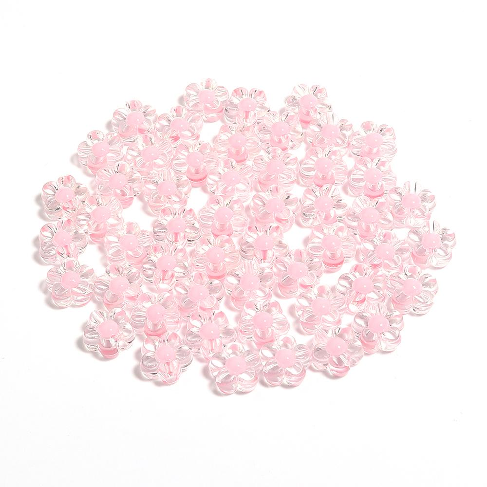 100Pcs Acrylic Colorful Flower Beads Transparent Mix Color Loose Beads Charms for DIY Bracelet Necklace Jewelry Making Findings