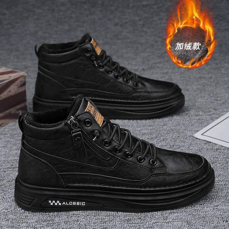 Herrenschuhe 2025 neue Winter Samt warm zwei Baumwollschuhe High-Top kleine weiße flache Schuhe lässige Herren Sport Trendschuhe