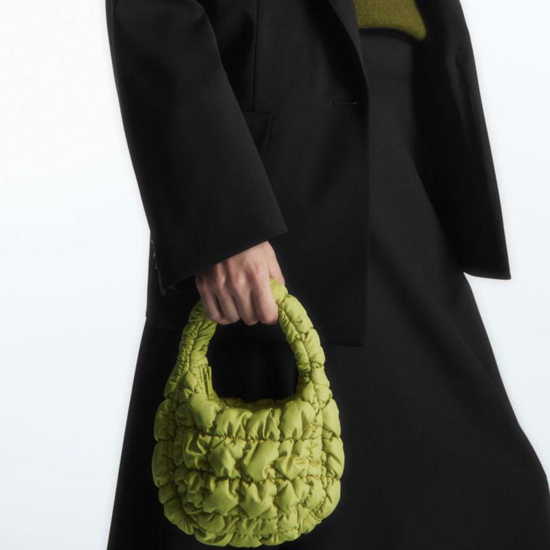 COS Quilted Texture Zipper Closure Recycled Polyester Cloud Bag Women Handbags Green 1171064026