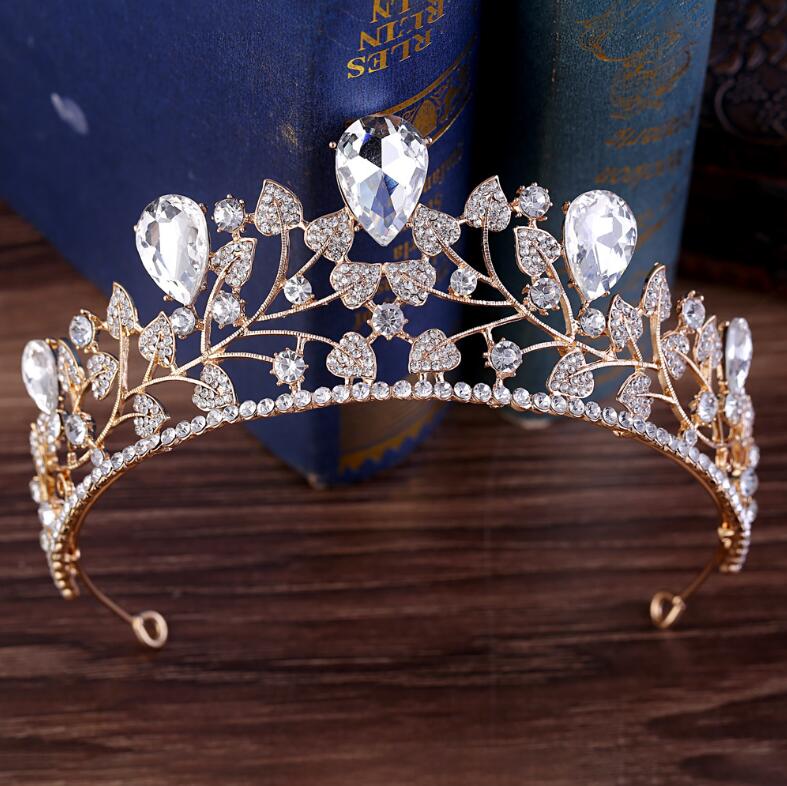 New Arrival Magnificent Blue Red Rhinestone Bridal Crown Tiaras Fashion Golden Diadem for Women Wedding Hair Accessories Jewelry