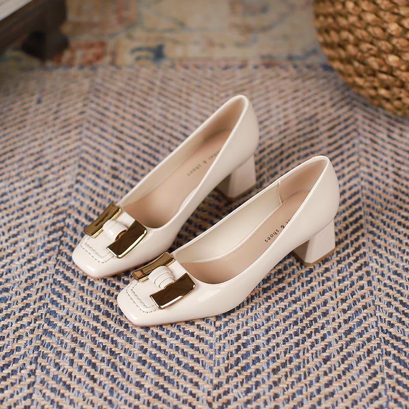 Chunky Heel Mary Jane Shoes Women's  Autumn and Winter New Kitten Heels Metal Buckle Commute Work Women's Shoes