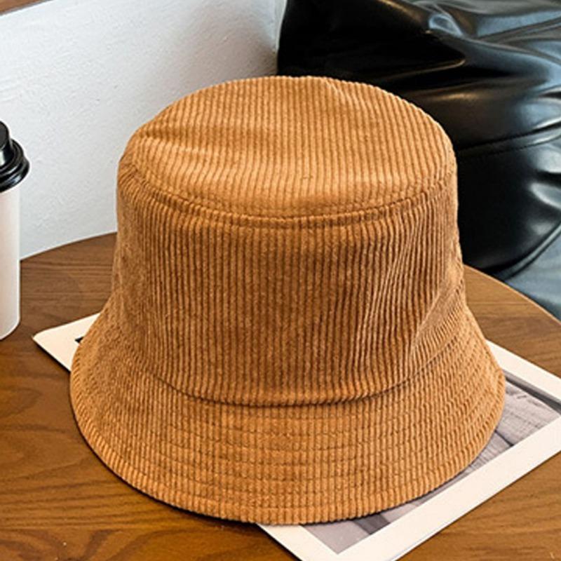 Corduroy hat embroidery autumn and winter bucket hat men's versatile thermal basin hat bucket hat tide