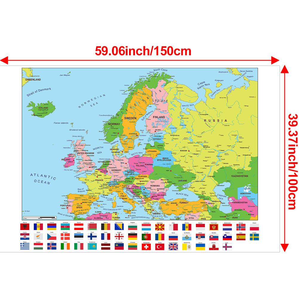 Evropská mapa-Politické rozložení-s vlajkami,Vzdělávací plakát pro domácí kancelář, třídu,Cestovní/Vzdělávací pomůcky