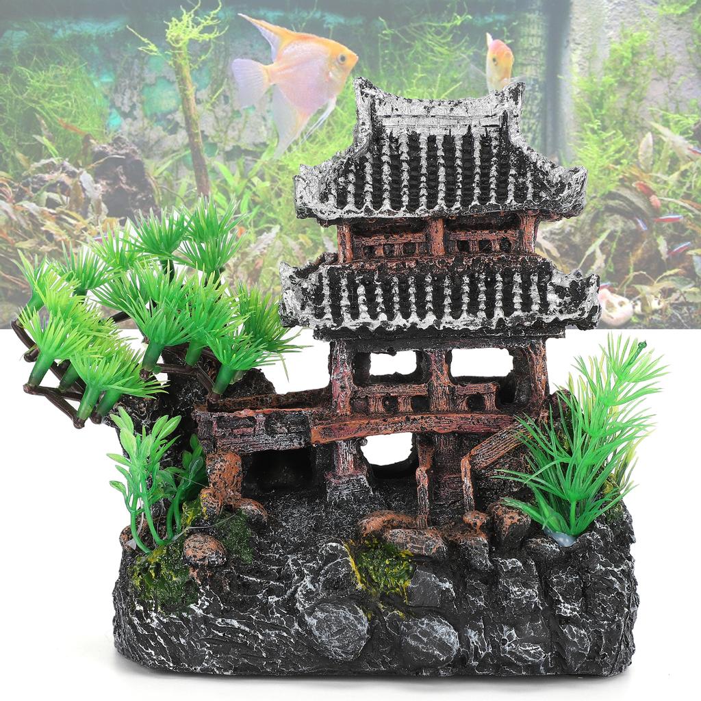 Artificial House Landscaping Decoration Smulation Mountain View Fish Tank Resin Cloud Crane House