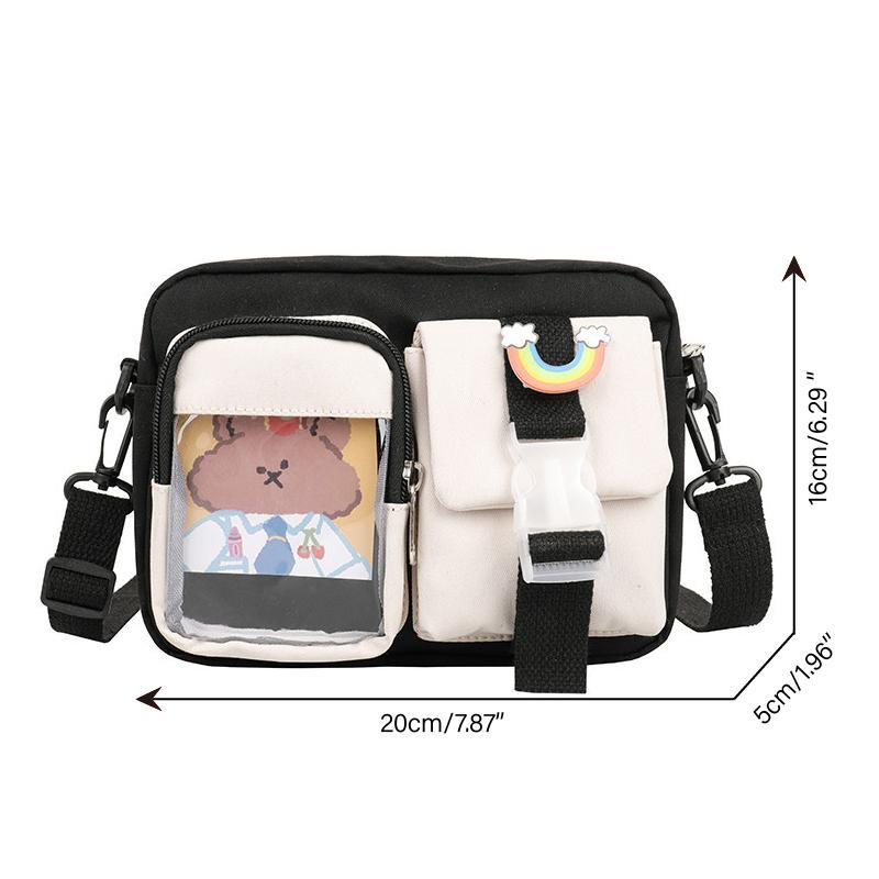 Japanse Style Kawaii Shoulder Canvas Bag Girls Student Small Mutipockets Transparent Crossbody Bags Women New