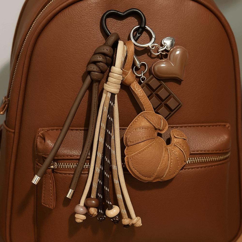 Hand-Woven Ladies Horn Bag Pendant Diy Braided Rope Pu Leather Bread Keychain  Kids Gifts