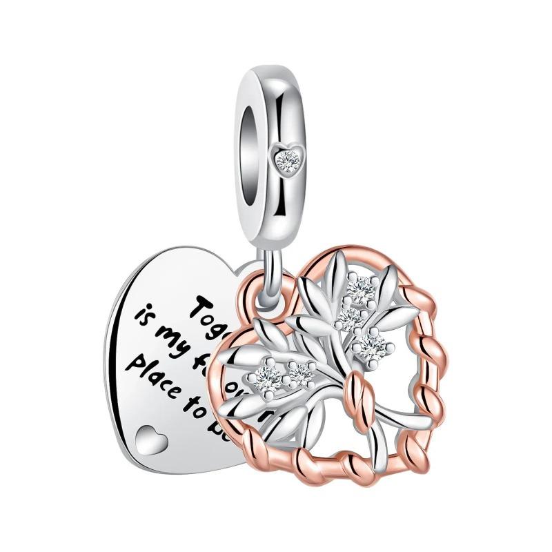 Sparkling Birthstone Charms Copper Heart Mom Key Pendant Bead Fit Original Necklace Bracelet Women Jewelry Diy Gift