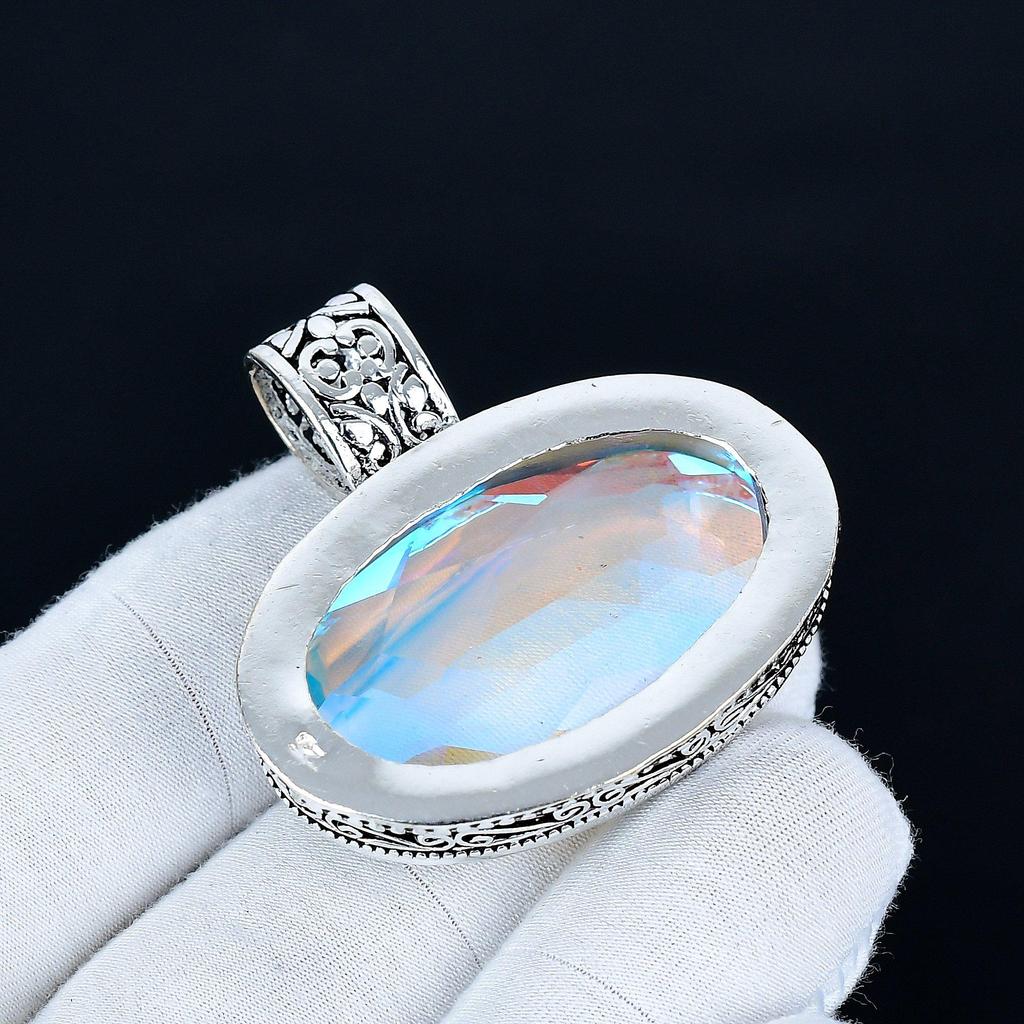 Mystic Topaz Pendant, 925 Sterling Silver Handmade Jewelry, Mystic Topaz Silver Pendant, Party Wear Jewelry For Women's, Pendant Anniversary Gift