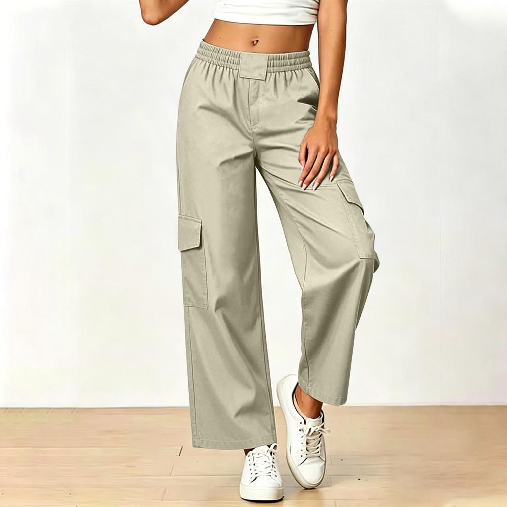 Women's Color Loose Fit Cargo Wide Leg Casual Pants