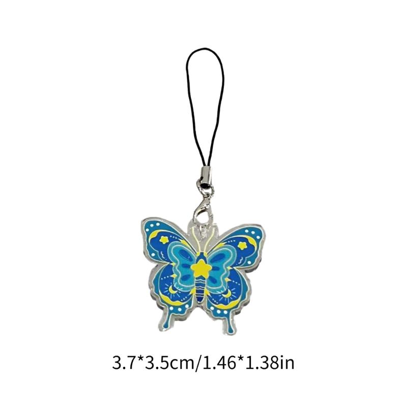 Unique Butterfly Phone Lanyard Colorful Butterfly Wristlet Keychain Bracelets for Women Girls Acrylic Animal Keyring