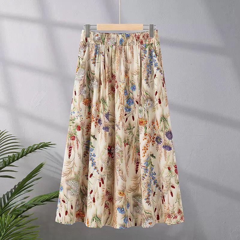 

Женская юбка с цветочным принтом и запахом на бедрах, свободная юбка с высокой талией, повседневная тонкая юбка для мам L