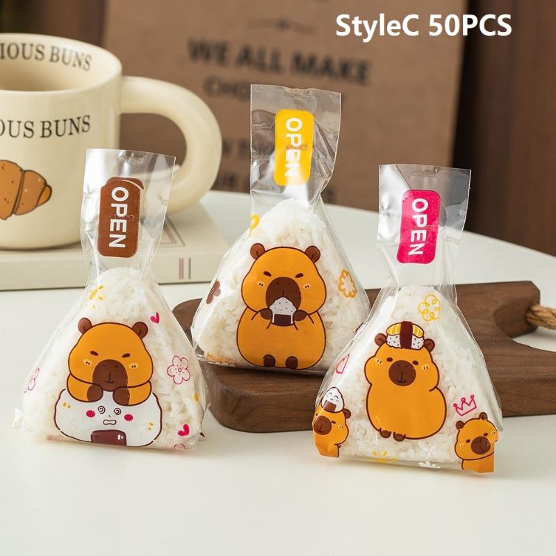 50/100 Pcs Cartoon Capybara Koala Triangle Rice Ball Packaging Bag Nori Onigiri Sushi Bag Sushi Making Mold Bento Accessories