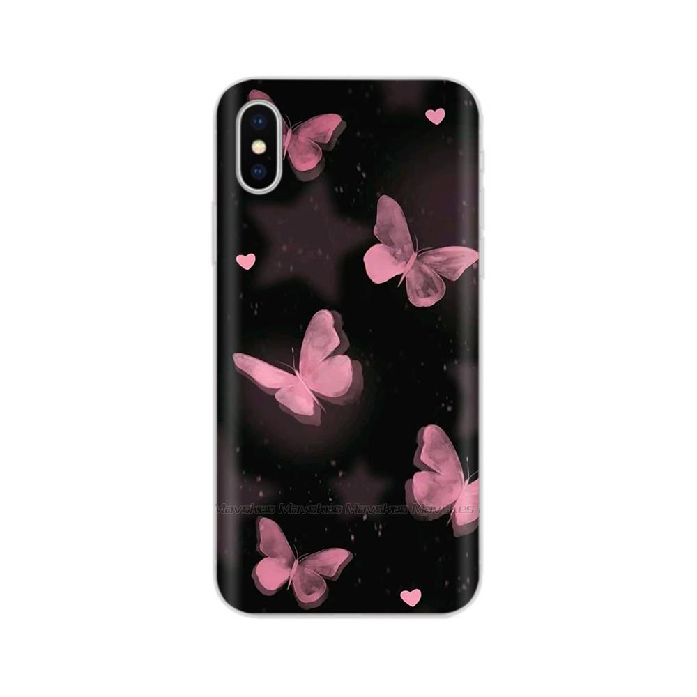 For iPhone X Case For iPhone Xs Case Fashion Soft Silicone Housing For iPhoneX Transparent Phone Back Covers Shell Flowers Coque