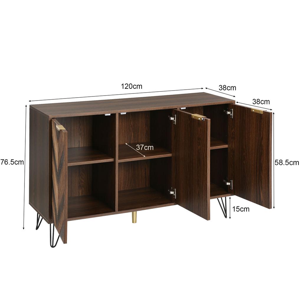 Exclusive sideboard with three doors, with stylish details and generous storage space. Door made of solid wood veneer, concave and convex texture.