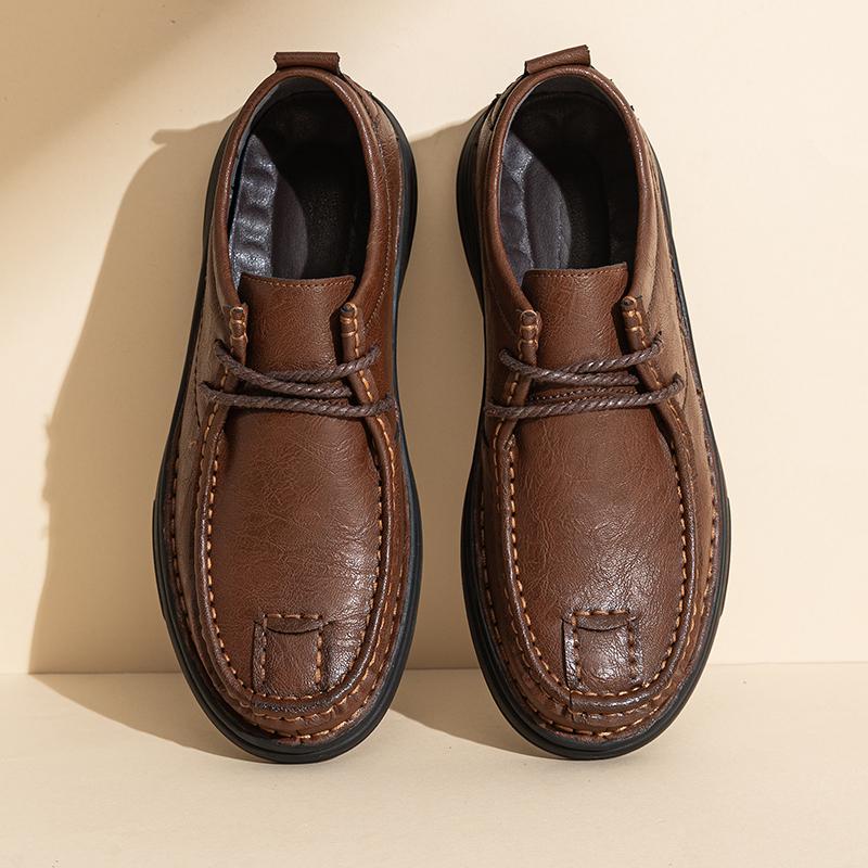 British Style Designer Soft Bottom Flats Fashion Handmade Mens Casual Leather Lace-Up Business Dress Shoes Office Walking Shoes