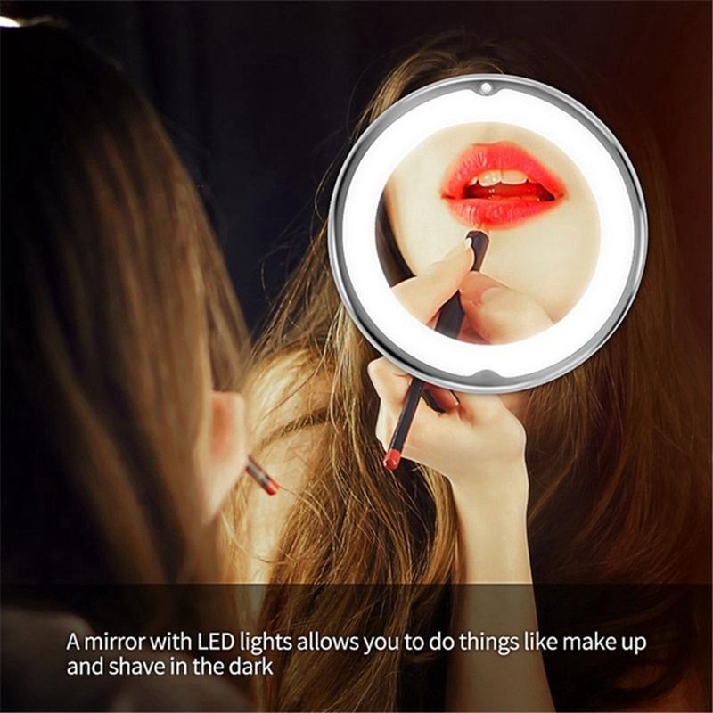 1W LED Light Makeup Vanity Mirror Wireless Portable Makeup Mirror 10x Magnifying Cosmetic Beauty Bathroom Shower Round Mirrors