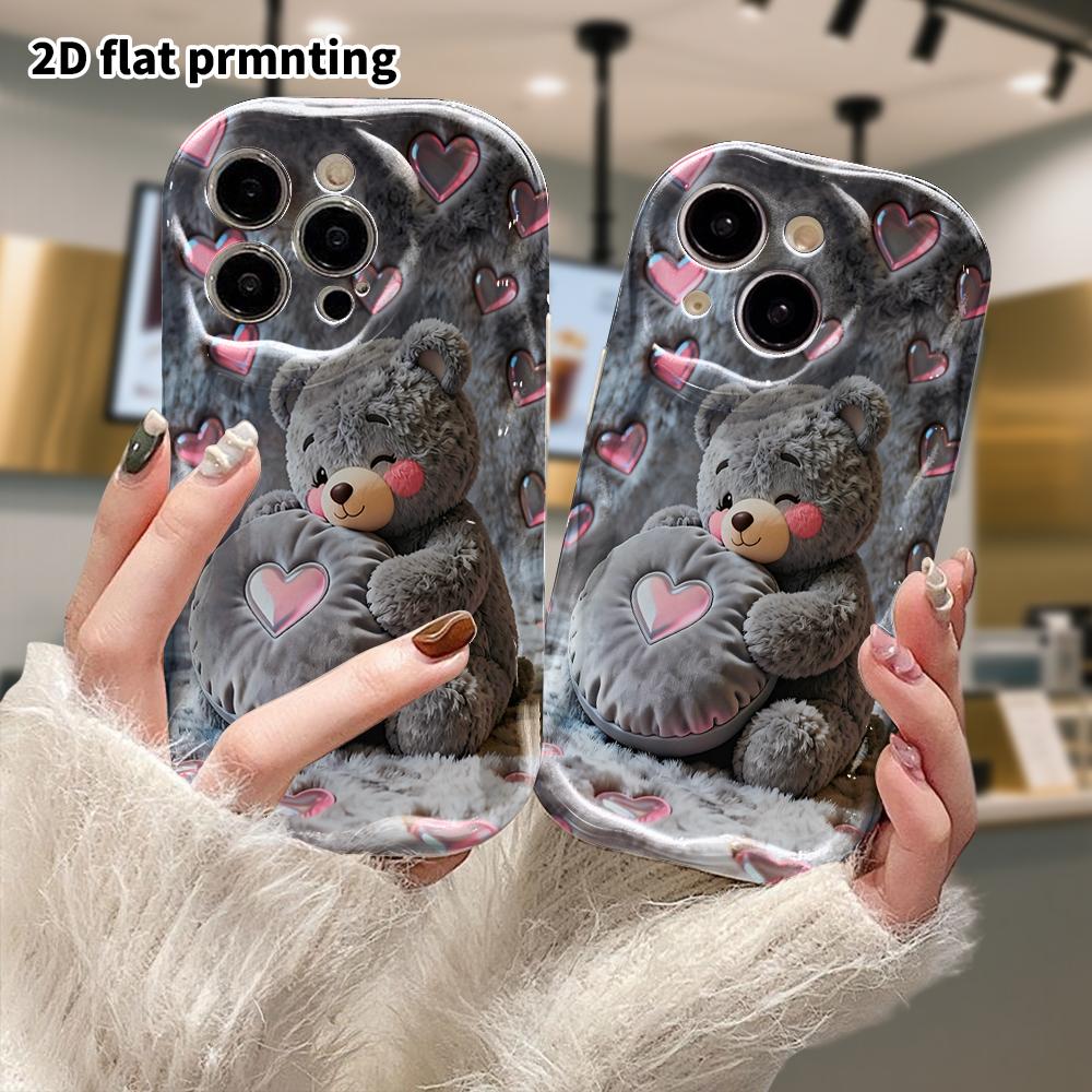 Phone Case: 2D Flat, Suitable for iPhone 18 17 16 15 14 13 12 Pro, Protective Case, Phone Decoration, Hugging Little Bear, Halloween and Christmas Gif